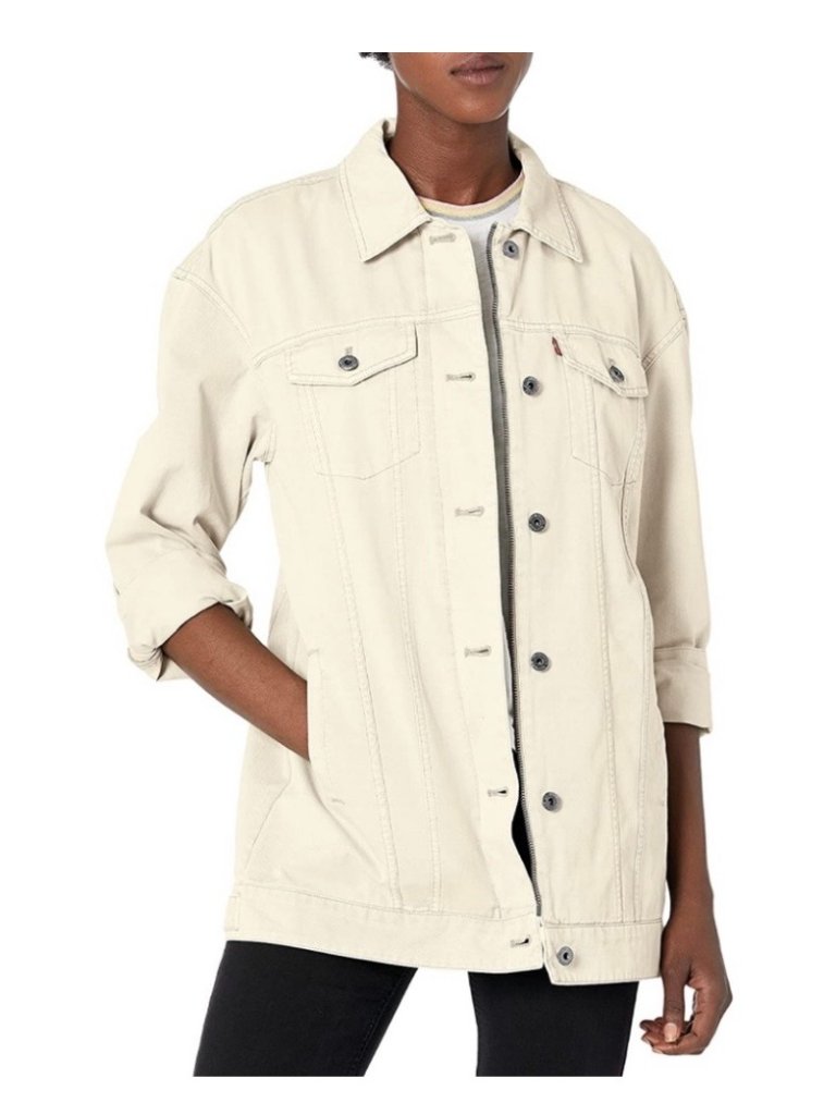 Levi’s Women’s Oversized Jacket Size 1x Long Trucker Denim Beige Coat